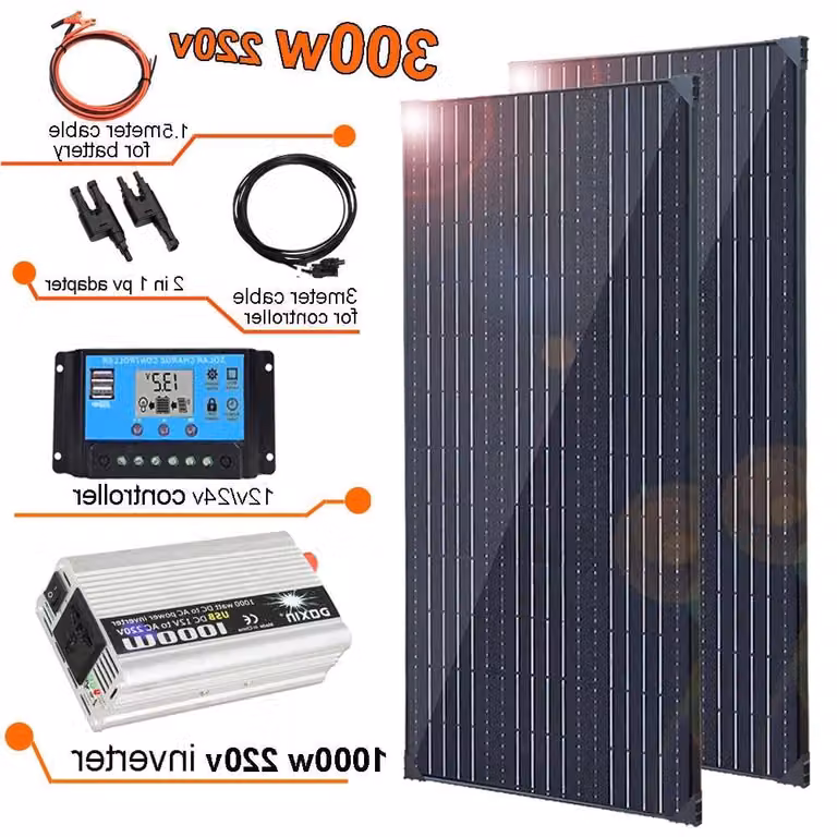 Pannello solare - Kit solare da 300W - Include inverter da 220V - Modulo da 12V - Struttura in alluminio monocristallino - Adatto per imbarcazioni
