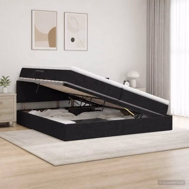 Letto con contenitore e materasso Nero 200 x 200 cm Velluto 3458582
