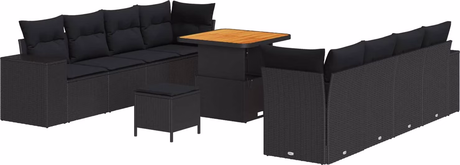 Set Divano da Giardino con cuscino 11 pcs Nero polyrattan