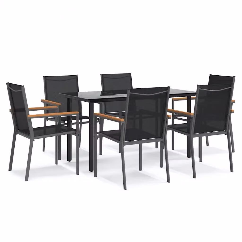 Set da Pranzo da Giardino vidaXL Nero in Acciaio e Vetro, 7 Pezzi – 2