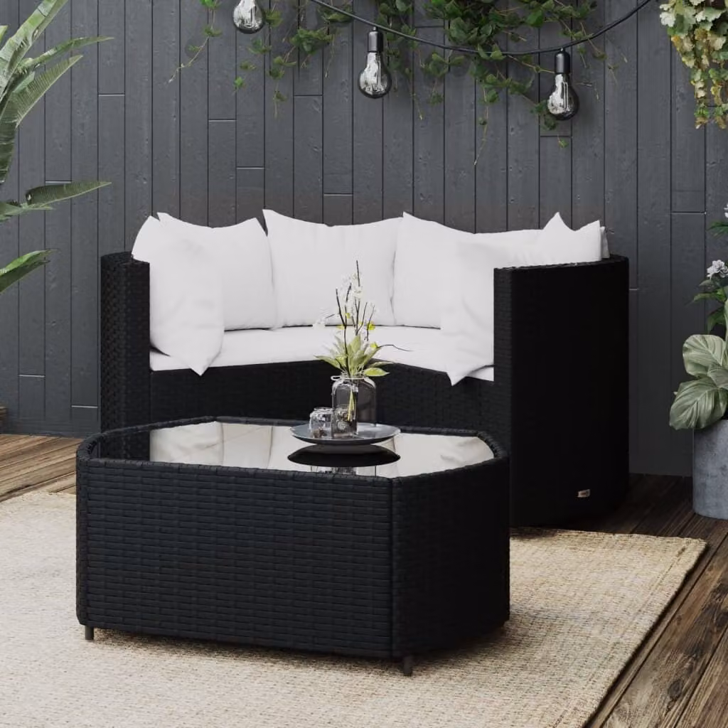 Maison Exclusive - Set da giardino 4 pezzi con cuscini in polyrattan nero