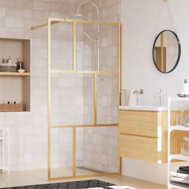 Parete per doccia walk-in vidaXL in vetro trasparente con finitura oro L: 115 cm, H: 195 cm