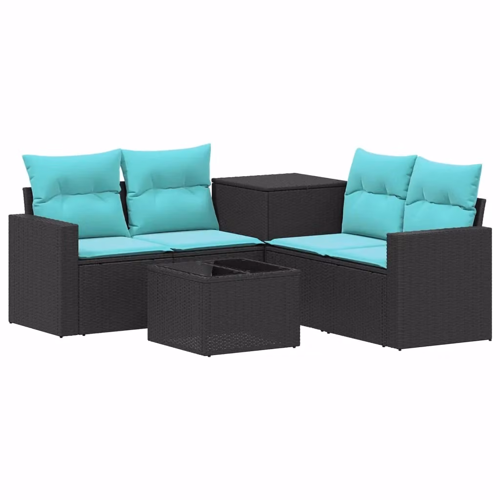 Set di mobili da giardino vidaXL composto da 6 pezzi in polyrattan e metallo con cuscini inclusi, colore nero e blu – 2
