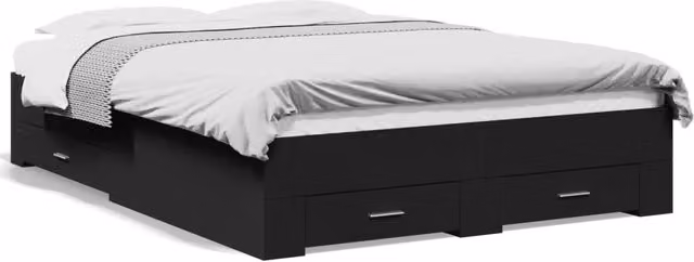 Letto matrimoniale | Letto per adulti | Giroletto con Cassetti Nero 135x190 cm in Legno Multistrato