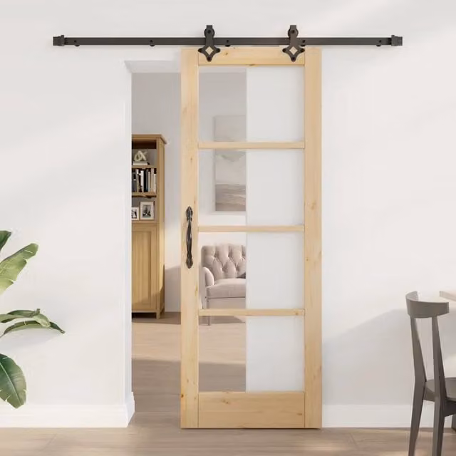 Porta scorrevole moderna vidaXL ORKDAL in legno e vetro, Colore: Marrone, Nero e Trasparente, L: 73,5 cm, H: 198,5 cm