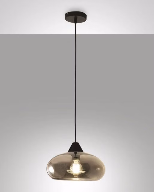 Lampada a Sospensione Fabas Ela in Metallo e Vetro Grigio, Design Moderno, Attacco E27, Diametro: 27 cm