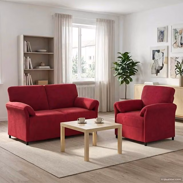 Set di 2 divani moderni vidaXL in velluto rosso e nero con struttura in metallo e cuscini inclusi – 1
