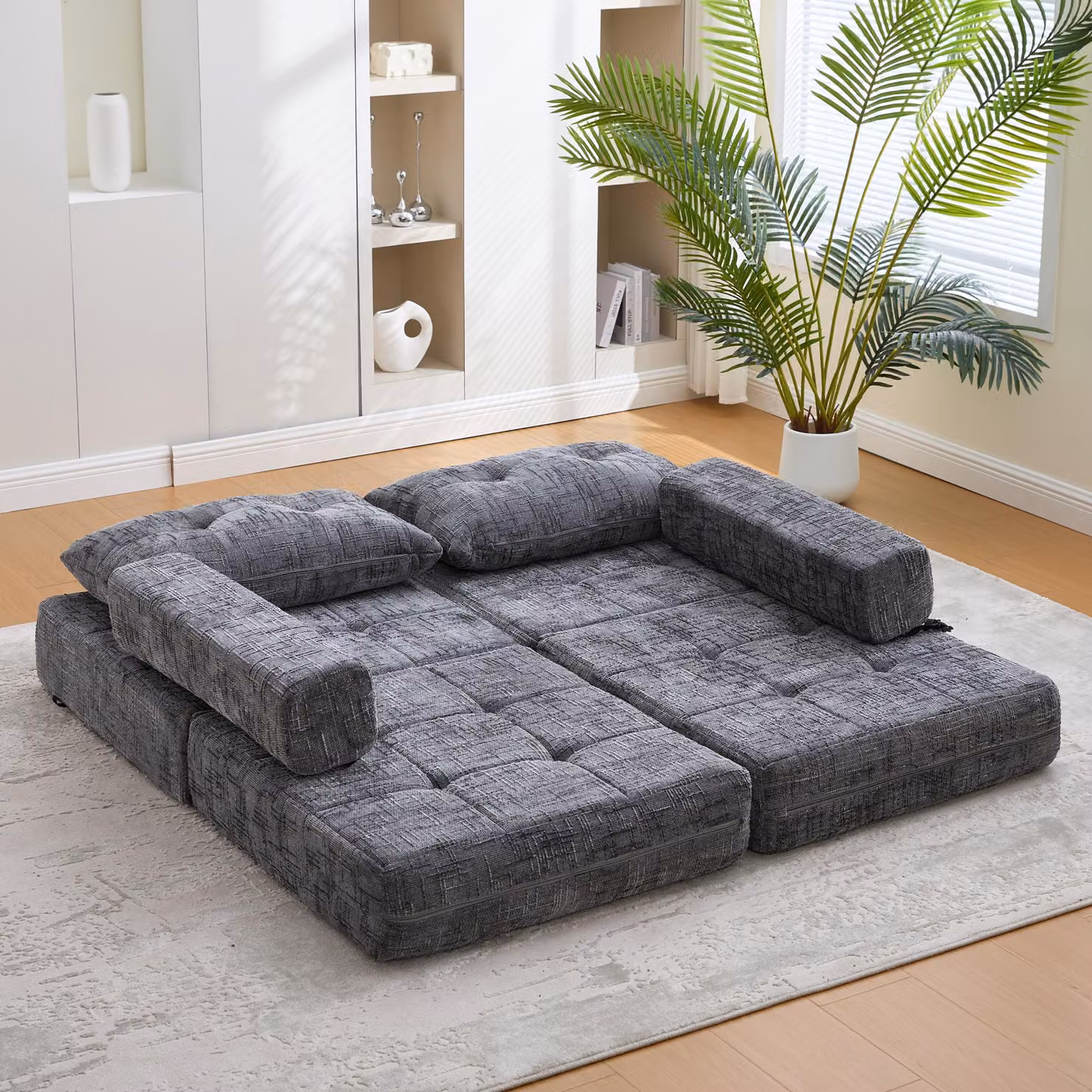 LVHOM Divano pieghevole 2 pz. Divano da terra multifunzionale, letto per ospiti salvaspazio con cuscino, divano imbottito con schiuma ad alta densità, per soggiorno ufficio, grigio