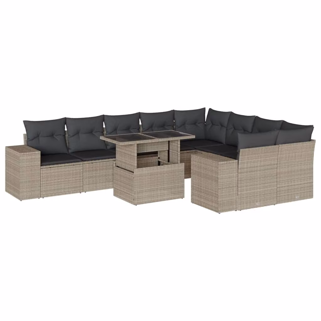 Set Divano Giardino 10 pz con Cuscini Grigio Chiaro Polyrattan