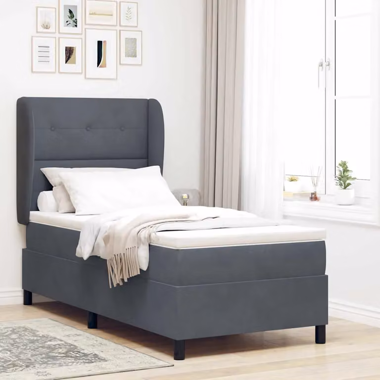 Letto ibrido con testiera in velluto vidaXL Grigio, L/P/H: 190 x 90 x 128 cm