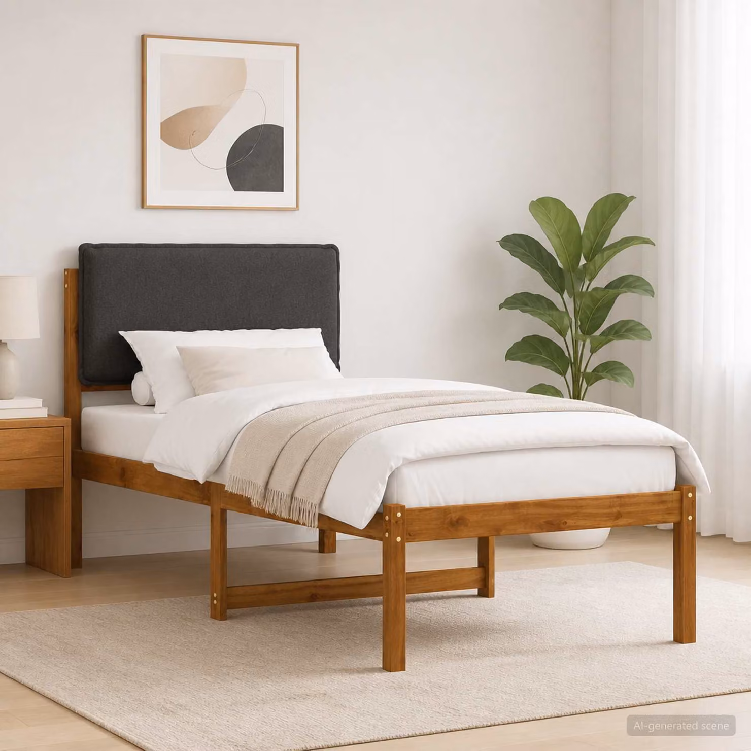 vidaXL Letto con Testiera Rivestita Naturale e Grigio Scuro