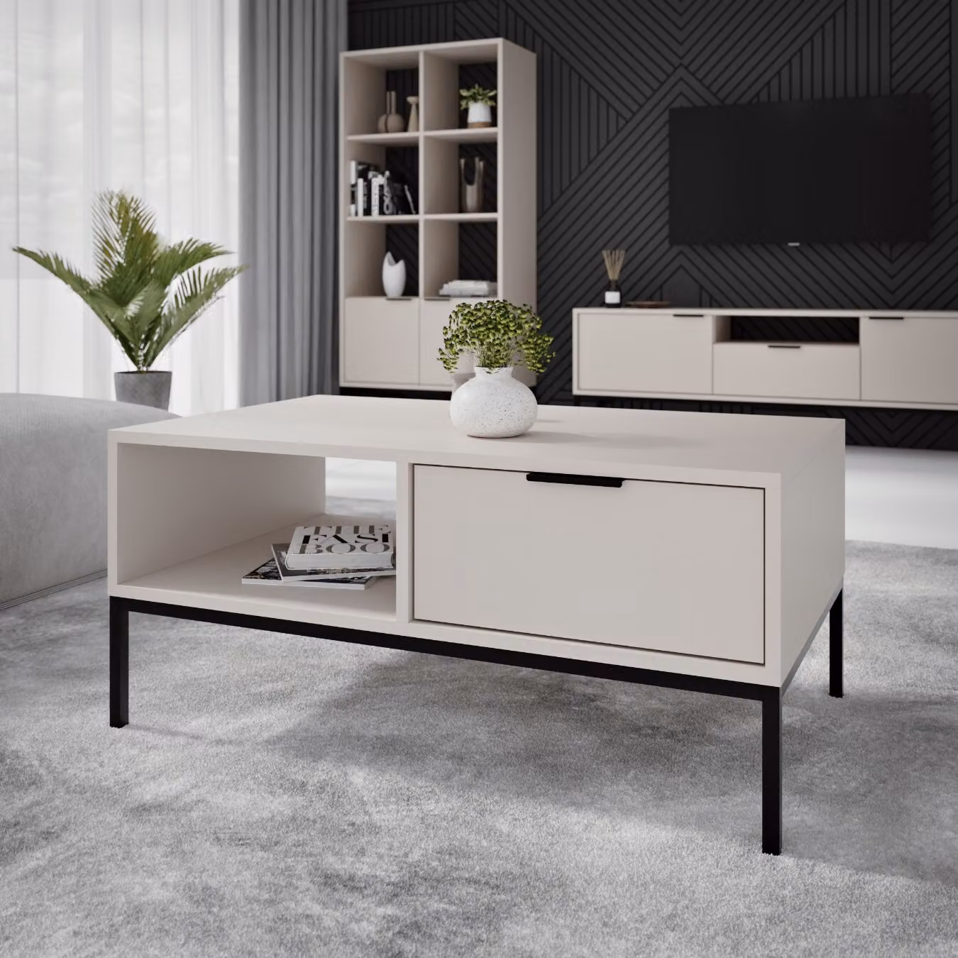 Tavolino Austin - tavolino da salotto moderno con cassetto e ripiano, 80x60x45 / 100x60x45 cm