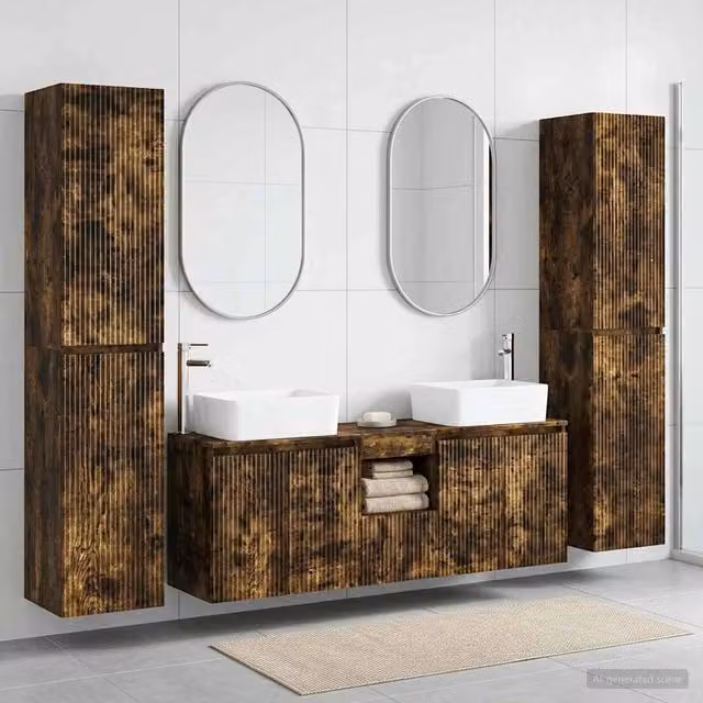 Set di mobili per il bagno 5 pz Rovere Fumo 33 x 34,5 x 160 cm 3406038