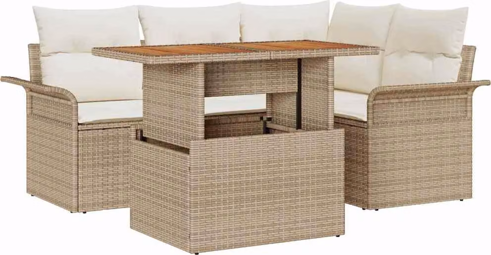 Set Divano da Giardino 5 pcs Beige Poly Rattan