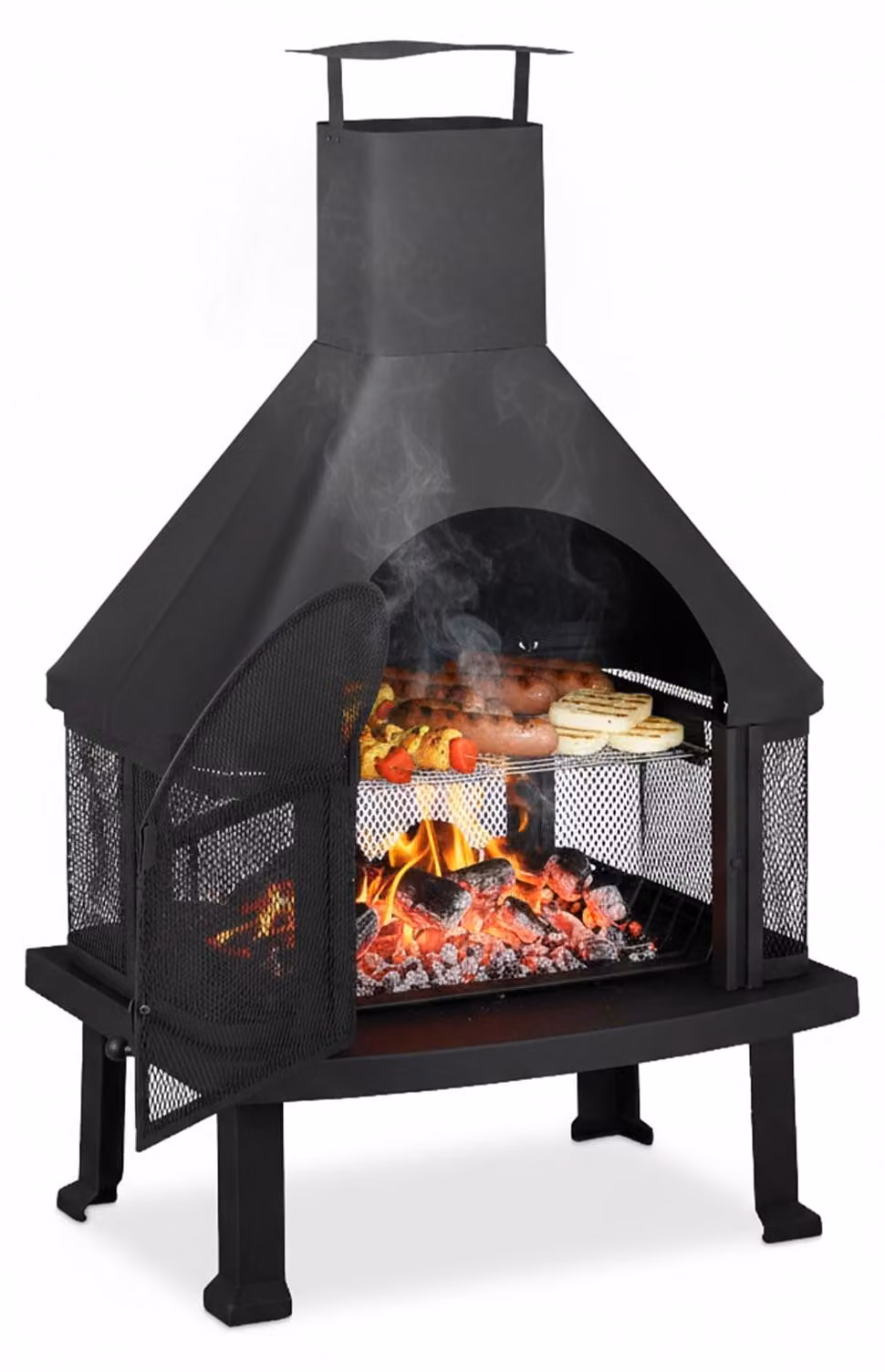 Braciere da giardino con griglia - 110 x 63 x 51 cm - Acciaio massiccio - Nero