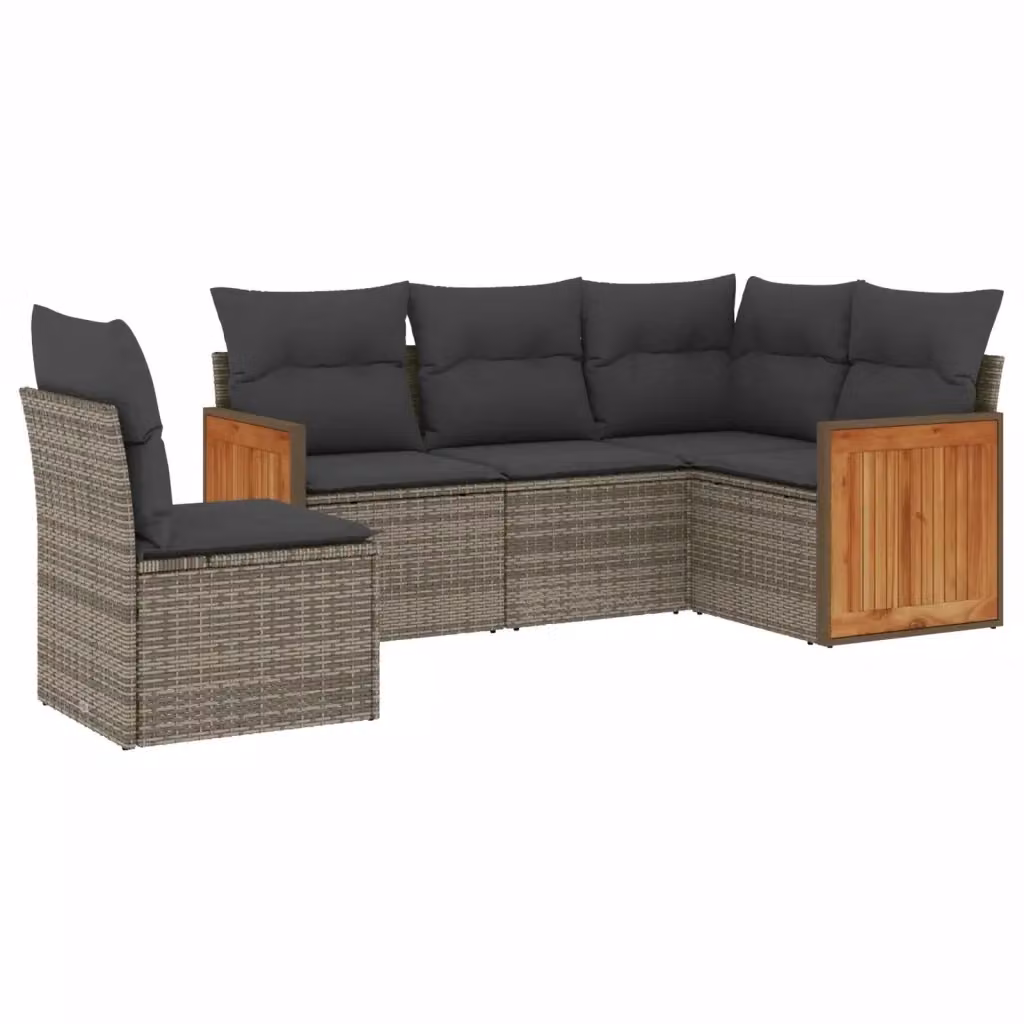 vidaXL Set Divano da Giardino a L 5 pz in Polyrattan Grigio con Cuscini Imbottiti e Rivestimenti Rimovibili – 2