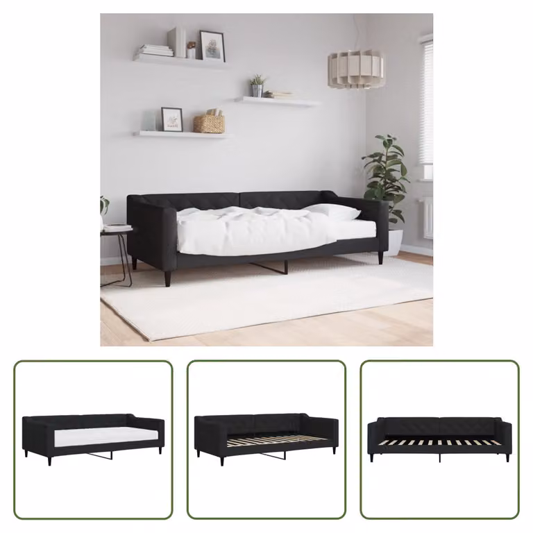 The Living Store Daybed con materasso nero 90x200 cm in tessuto