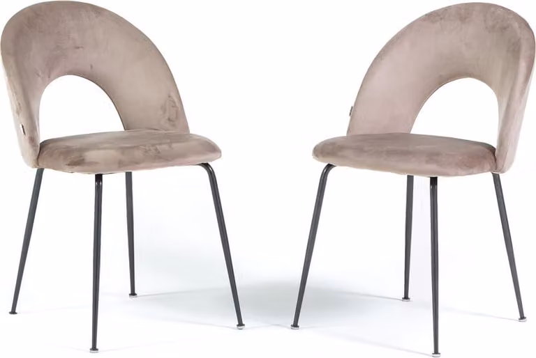 Set di 2 sedie da pranzo in velluto con schienale sagomato e gambe in metallo, dal design elegante e moderno per la casa e il ristorante MARGOT - tortora/grigio scuro