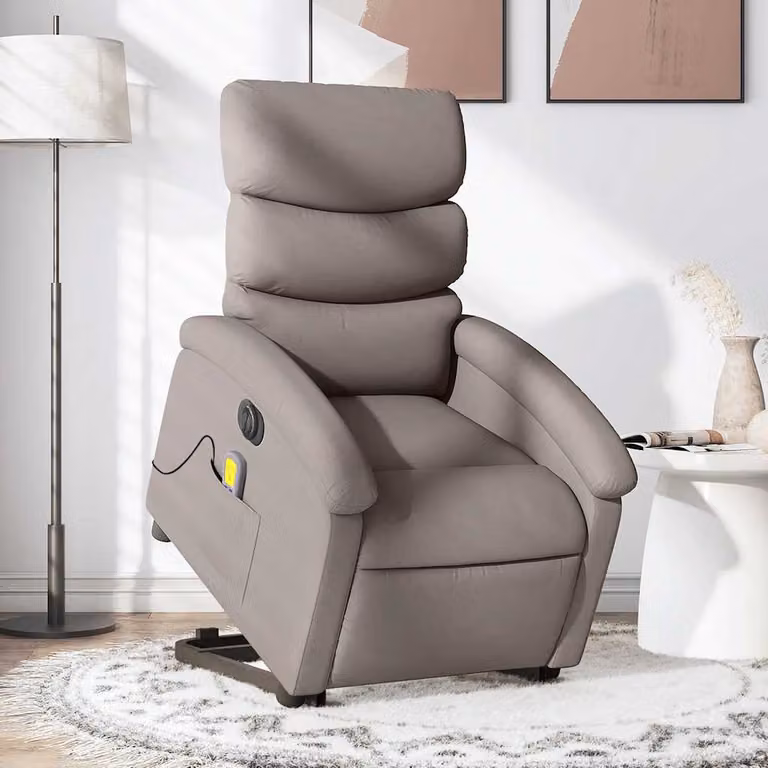 vidaXL Poltrona Alzapersona Elettrica con Massaggio in Tessuto Beige e Grigio