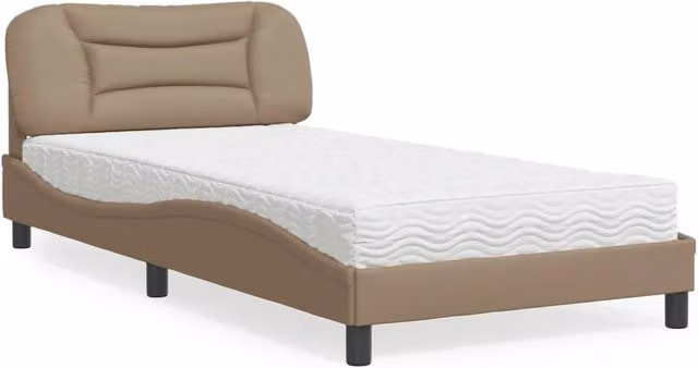 Letto con Materasso Hvar Cappuccino in Similpelle e Tessuto vidaXL L/P: 100 x 200 cm
