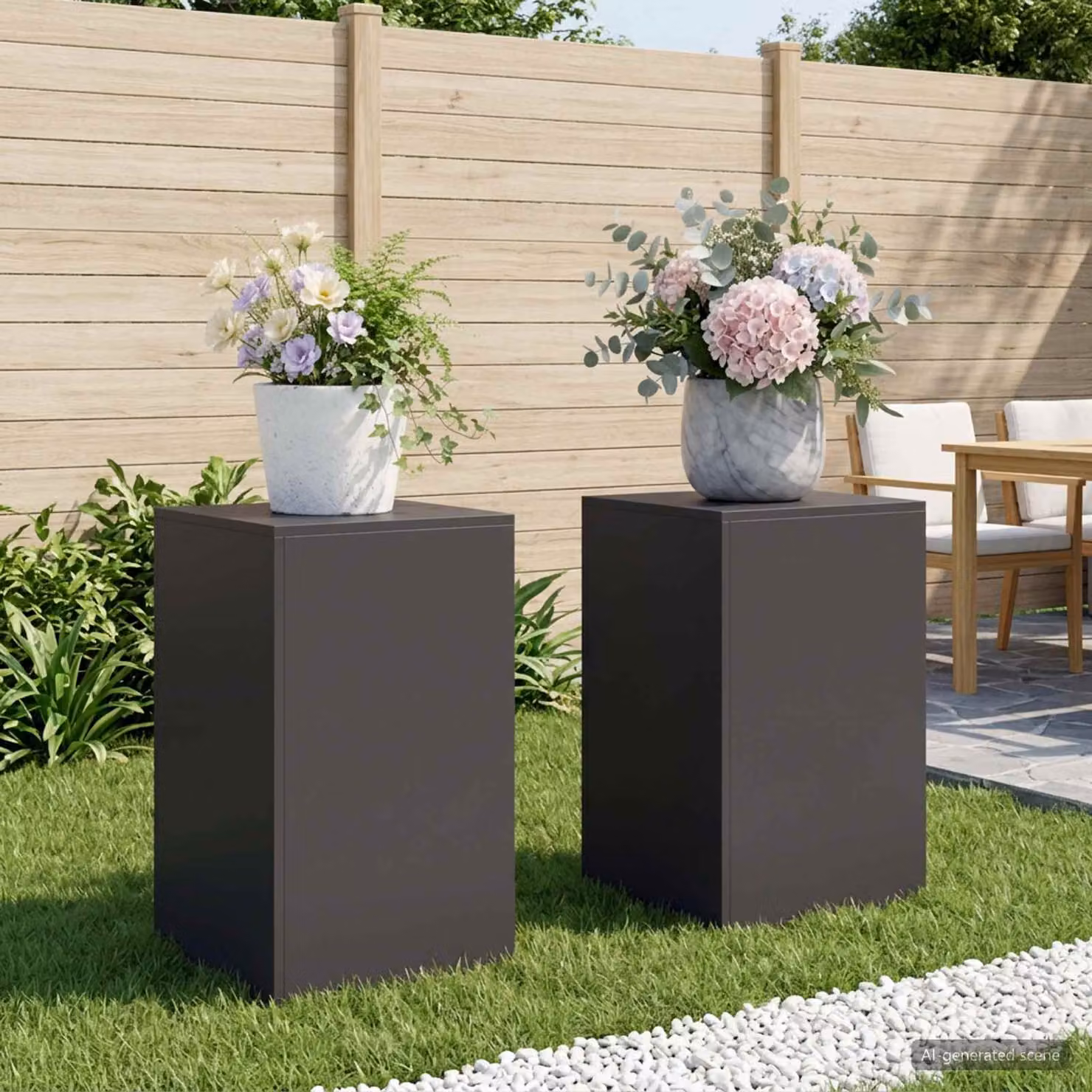 Set di 2 supporti per piante vidaXL in metallo nero opaco, L/P/H: 40 x 40 x 60 cm