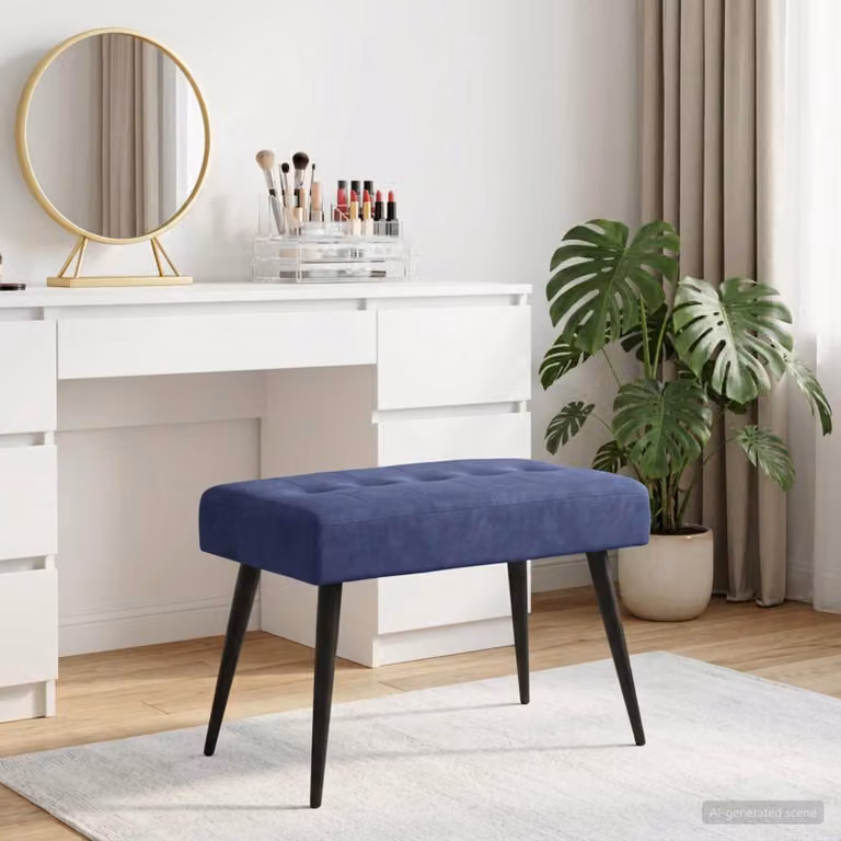Panchina imbottita con bottoni vidaXL in velluto blu, L: 60 cm, P: 40 cm, H: 45 cm