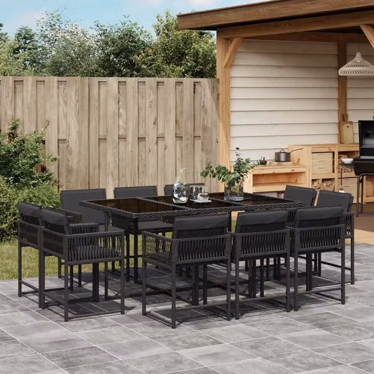 Maison Exclusive - Set da Pranzo da Giardino 11 pz con Cuscini in Polyrattan Nero
