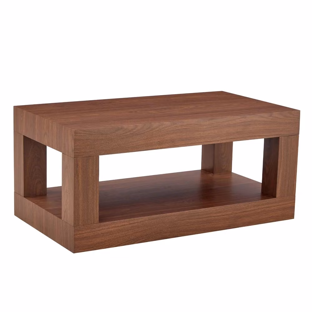 Tavolino da caffè rettangolare Minimal in MDF marrone con 2 ripiani per soggiorno e ufficio – 2