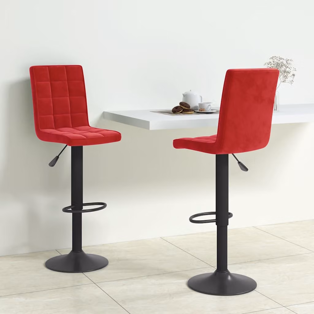 Set di 2 sgabelli da bar vidaXL in velluto rosso con base girevole a 360 gradi