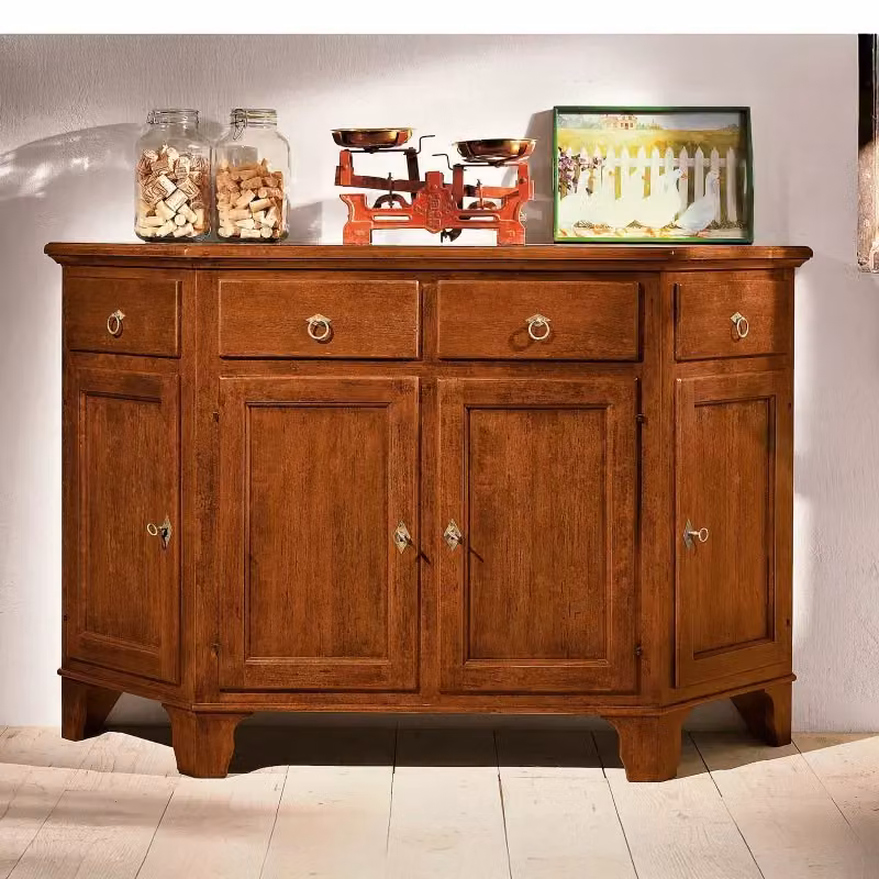 Madia credenza scantonata in legno massello Mobili 2G con 4 porte tinta noce L: 158 cm, P: 48 cm, H: 102 cm – 2