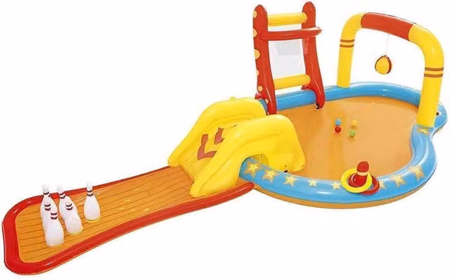 Piscina Gonfiabile Play Center Piccolo Campine Trade Shop Traesio Multicolore con Scivolo e Spruzzatore L: 435 cm, P: 213 cm, H: 117 cm – 1