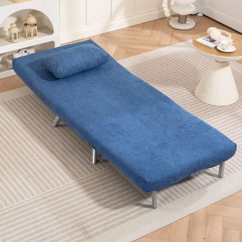 Poltrona letto WISHDOR con meccanismo clic-clac, schienale regolabile e rivestimento in tessuto, blu – 2
