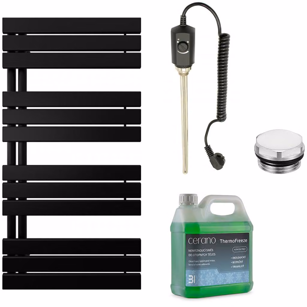 Set di radiatori elettrici da bagno Theo - Destro/Sinistro - 600W - Nero opaco - 1200x500 mm