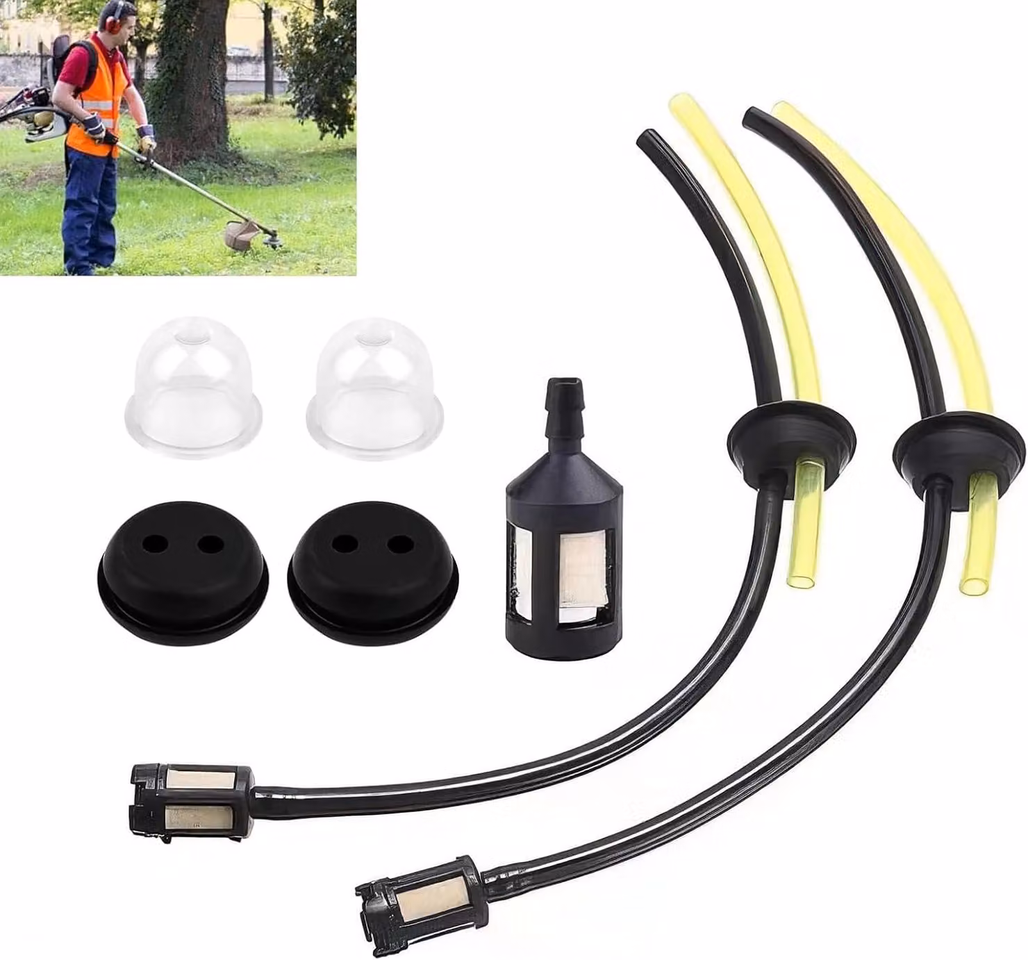 Set di filtri universali per tosaerba a benzina, composto da 7 pezzi, con tubi del carburante, realizzati in gomma resistente e adatti come ricambi
