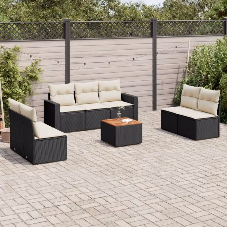 Set di divani da giardino vidaXL in polyrattan nero con 8 pezzi e cuscini inclusi