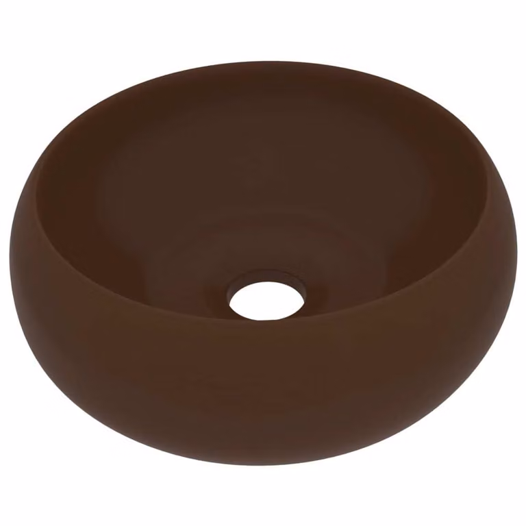 Lavandino Lusso Rotondo Marrone Scuro Opaco 40x15cm in Vetroceramica