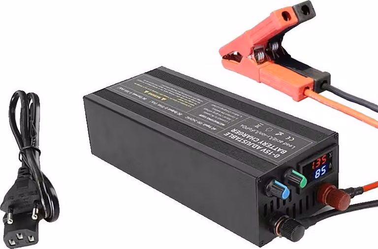 Caricabatterie LiFePO4 ad alta corrente, con tensione regolabile, display digitale, modello CT100A con clip, spina di tipo EU