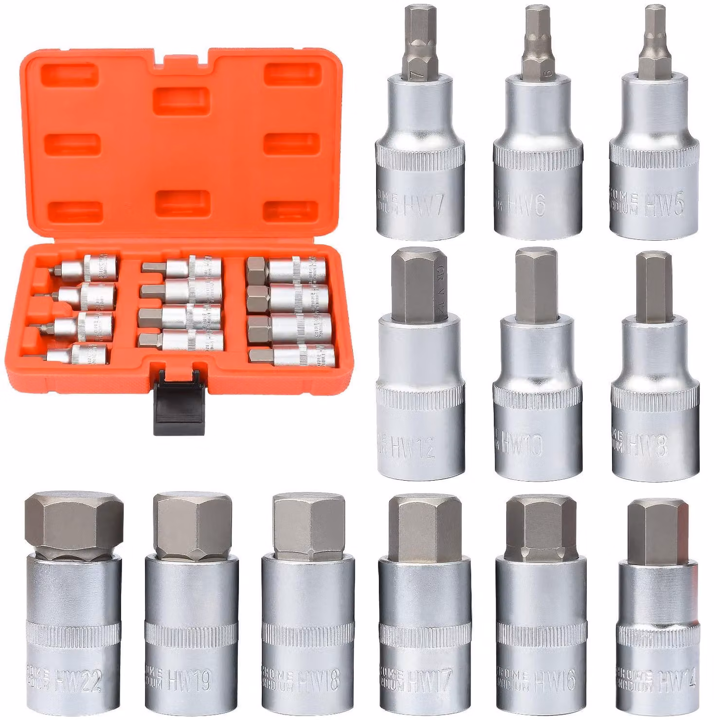 Omgoods - Set di 12 chiavi a bussola, realizzate in acciaio legato S2, da 5 a 22 mm