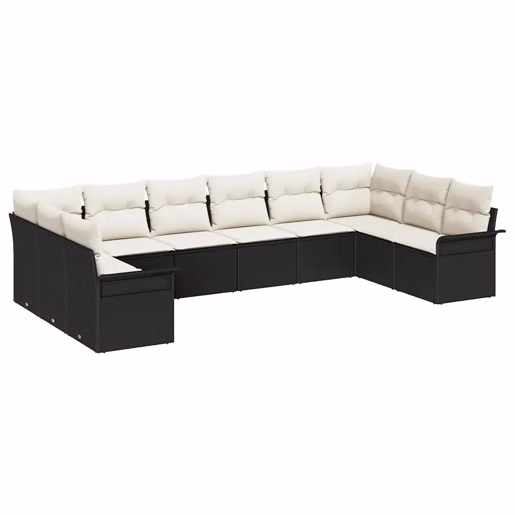 Set Divano da Giardino Moderno vidaXL in Polyrattan Nero con Cuscini e Tavolino da Esterno a Forma di L – 2