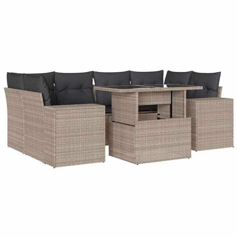 Set Divani da Giardino 7pz con Cuscini Grigio Chiaro Polyrattan