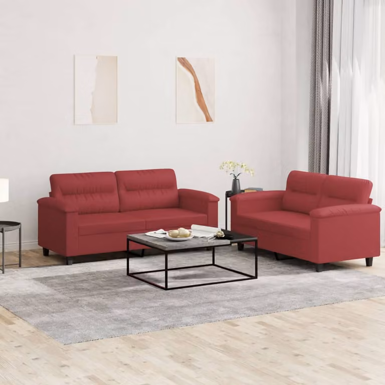 Set di 2 Divani vidaXL in Similpelle Rosso con Cuscini per Soggiorno