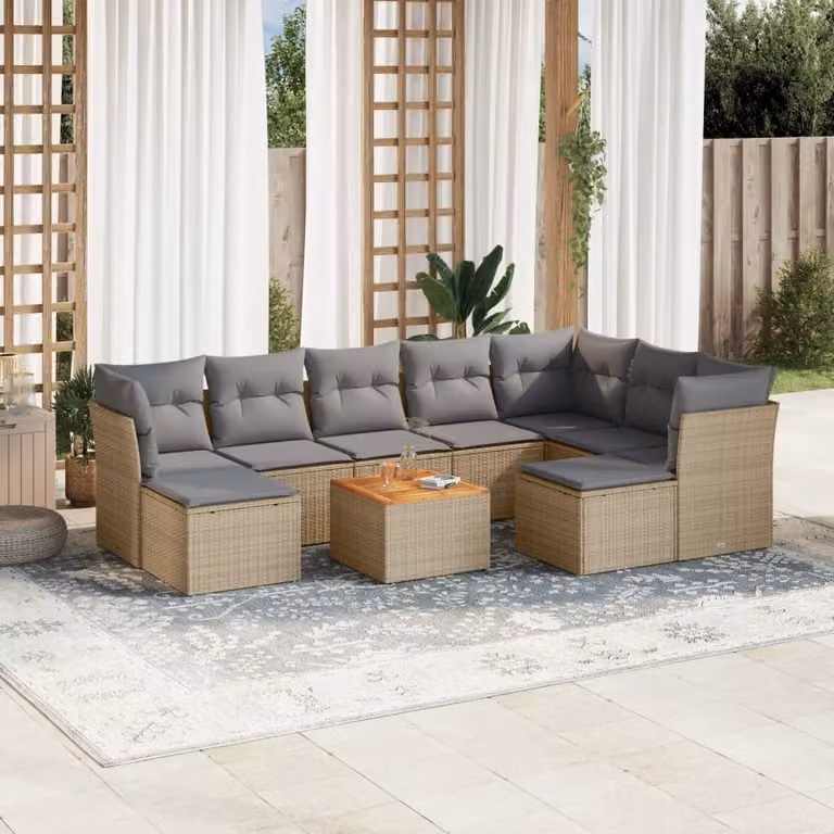 Maison Exclusive - Set Divano da Giardino 10 pz con Cuscini Beige in Polyrattan