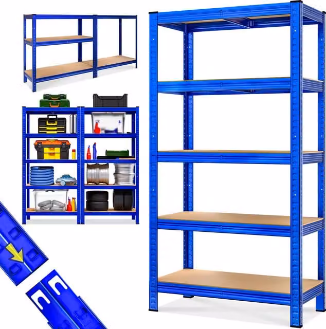 Scaffale in metallo ad alta portata Monzana blu H 180 x L 90 x P 40 cm