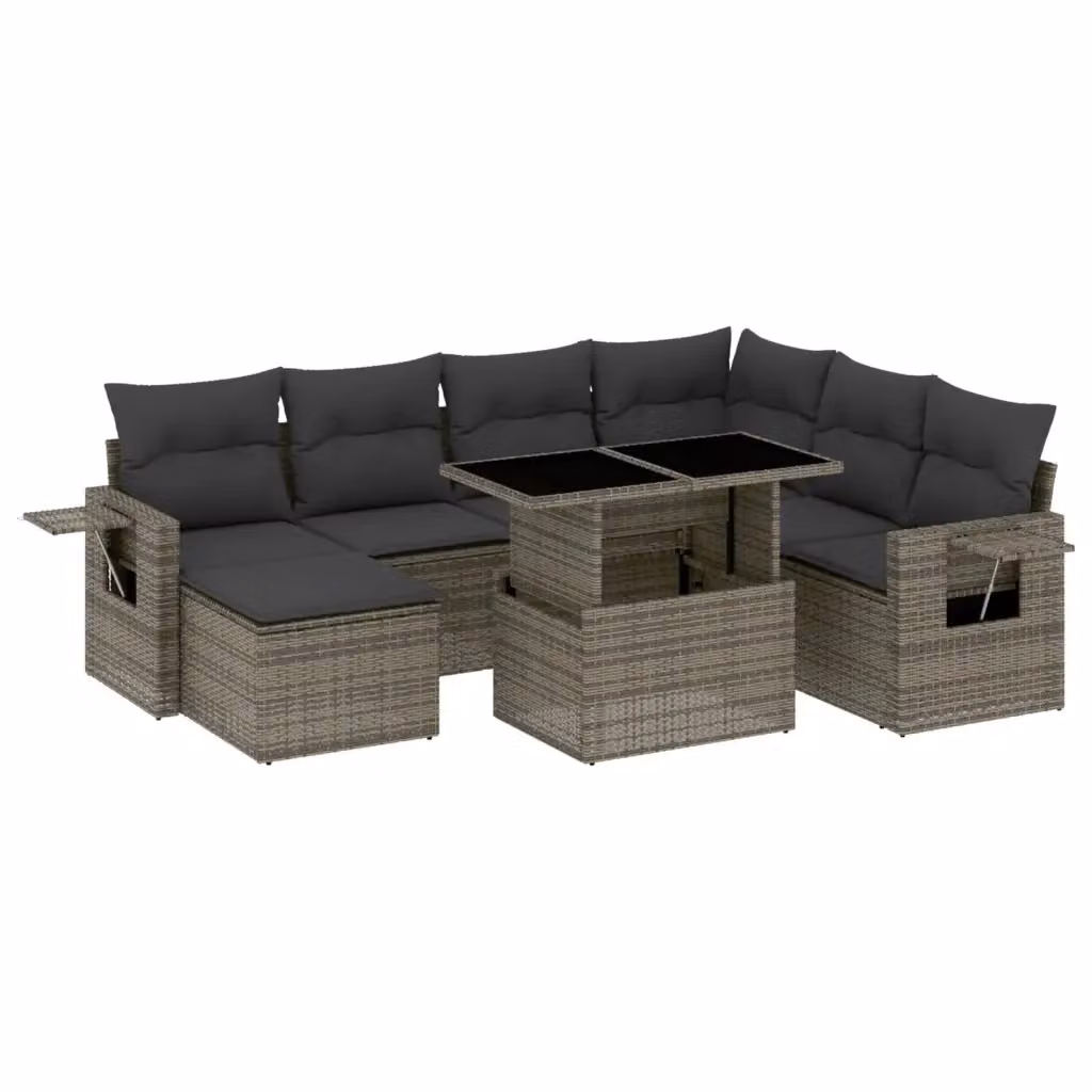 vidaXL Set Divano da Giardino 8 pz a Forma di L in Polyrattan Grigio con Cuscini Imbottiti e Tavolino – 2
