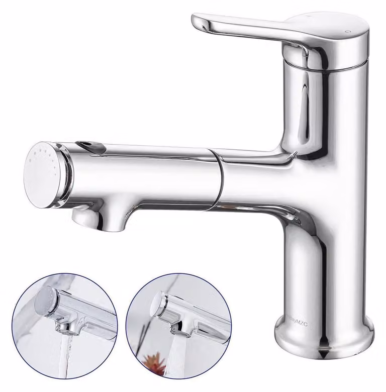 Miscelatore per lavabo estraibile, cromato, con 3 tipi di getto d'acqua