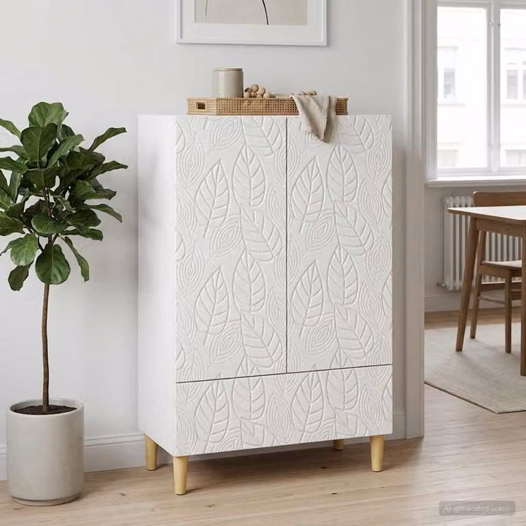 Credenza moderna vidaXL in legno ingegnerizzato bianco lucido L: 66 cm, P: 34,5 cm, H: 95 cm
