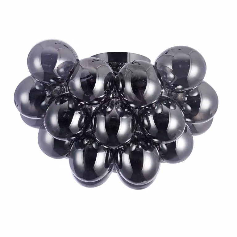 Plafoniera Contemporanea Balbo Metallo Nichel 8 Luci Diffusori Fumè