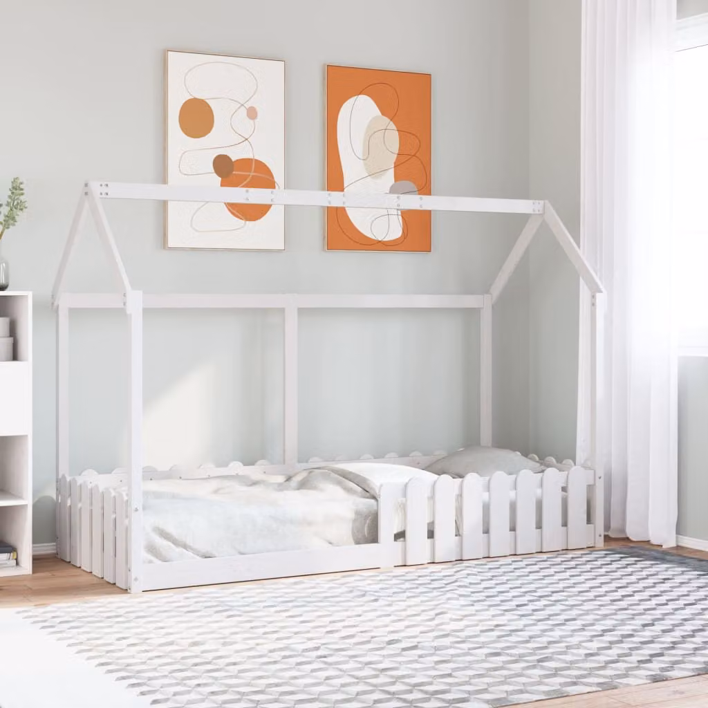 vidaXL Giroletto Casetta per Bambini in Legno di Pino Massello Bianco 80x200 cm