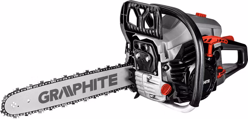 Motosega a benzina GRAPHITE 2kW 2,7PS, barra 16", capacità 52cm3, motore a combustione interna a 2 tempi, barra 40cm, interruttore di aspirazione automatico, capacità serbatoio 550 cm³, peso 5,53 kg
