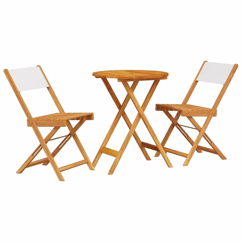 vidaXL Set da Bistrot 3pz Bianco e Beige in Legno di Acacia e Tessuto – 2